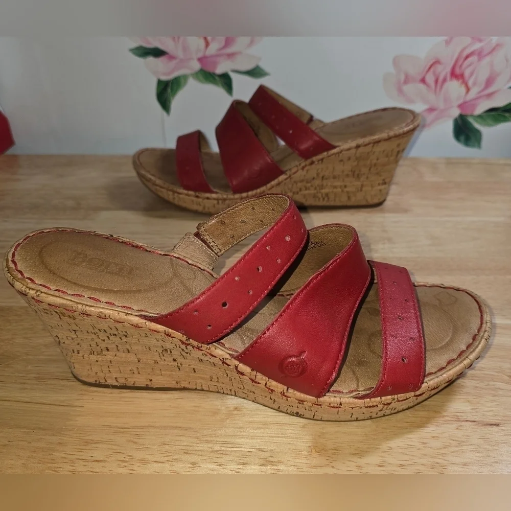 Born Hand Crafted Strappy Leather Wedge Sandal Size 10